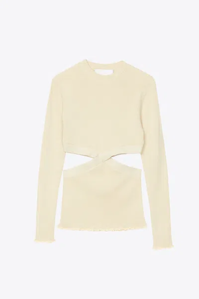 3.1 Phillip Lim Marled Lurex Crossover Cut Out Pullover In Butter-champagne