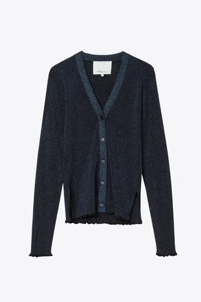 3.1 Phillip Lim Marled Lurex Rib Long Sleeve Cardigan In Blue