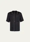 3.1 Phillip Lim Men's Midnight Mesh Striped Bowling Shirt In Navy-blk Multi