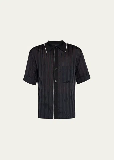 3.1 Phillip Lim Men's Midnight Mesh Striped Bowling Shirt In Navy-blk Multi