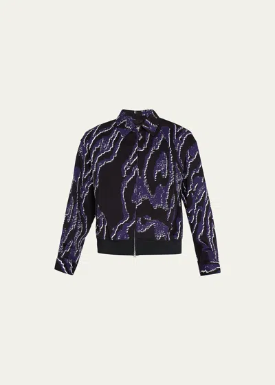 3.1 Phillip Lim Men's Wood Grain-print Bomber Jacket In Midnight Multi