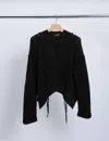 3.1 Phillip Lim Mercerised Textured Cotton Long Sleeve Pullover With Scarf Hem In Black
