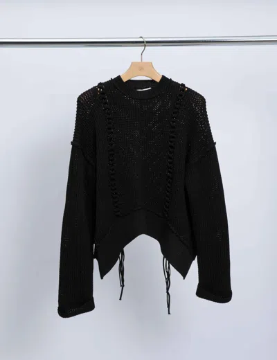 3.1 Phillip Lim Mercerised Textured Cotton Long Sleeve Pullover With Scarf Hem In Black