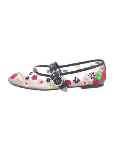 Pre-owned 3.1 Phillip Lim Mesh Floral Print Mary Jane Flats In Black