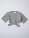 3.1 Phillip Lim Metallic Merino Cropped Cross Over Short Sleeve Pullover In Gray
