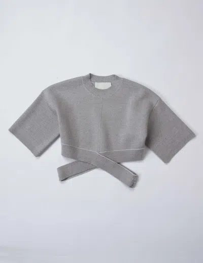 3.1 Phillip Lim Metallic Merino Cropped Cross Over Short Sleeve Pullover In Gray