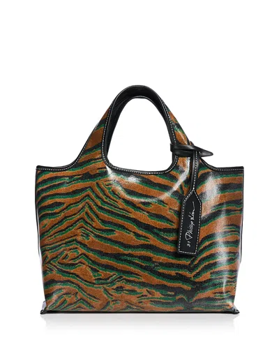 3.1 Phillip Lim Mini Tiger Print Canvas Market Tote Bag In Green