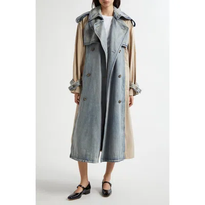 3.1 Phillip Lim Mixed Media Cotton Trench Coat In Washed Indigo-khaki
