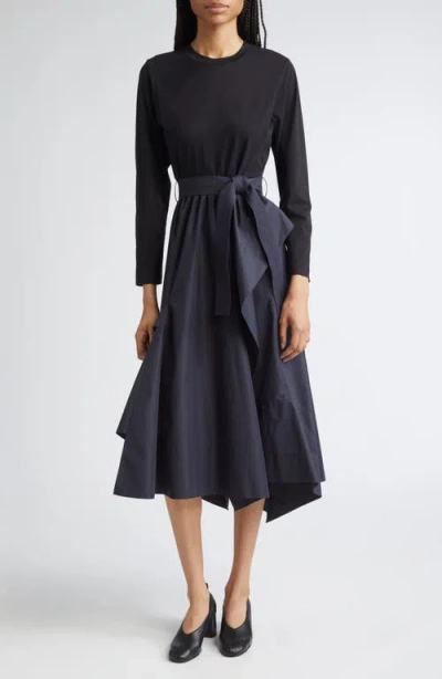 3.1 PHILLIP LIM 3.1 PHILLIP LIM MIXED MEDIA LONG SLEEVE HANDKERCHIEF HEM COTTON BLEND DRESS
