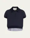 3.1 Phillip Lim Mixed Media Polo Top In Blue