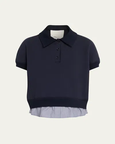 3.1 Phillip Lim Mixed Media Polo Top In Blue