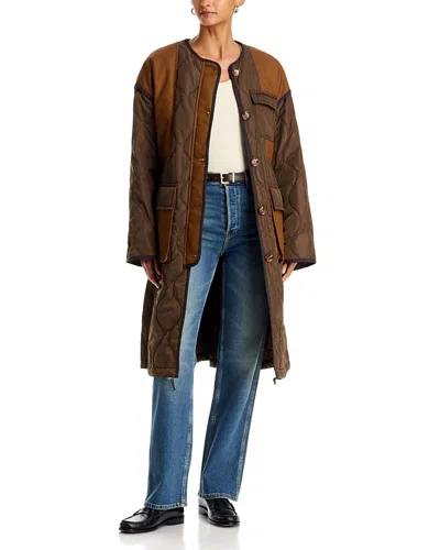 3.1 Phillip Lim Mixed Media Quilted Coat In Brown