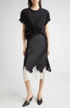 3.1 Phillip Lim Draped Cotton-jersey And Lace-trimmed Satin Midi Dress In Multi