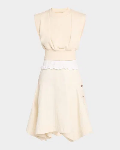 3.1 Phillip Lim Mixed-media Sleeveless French Terry Midi Dress In Ecru-ecru