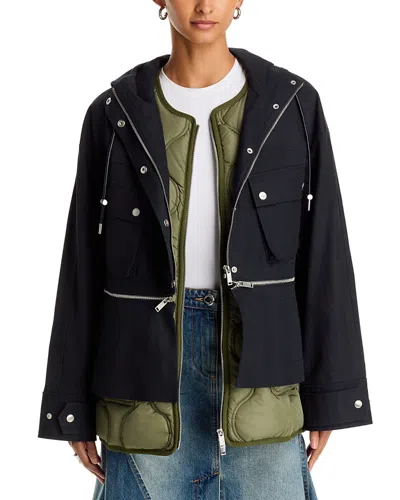 3.1 Phillip Lim Mixed Media Utility Parka Coat In Blue