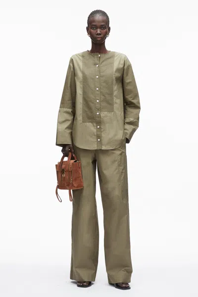3.1 Phillip Lim Mixed Oxford Collarless Shirt In Green