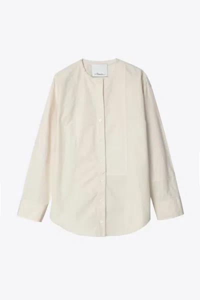 3.1 Phillip Lim Mixed Oxford Collarless Shirt In Neutral