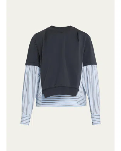 3.1 Phillip Lim Mixed-media Layered Sweatshirt In Midnight-s