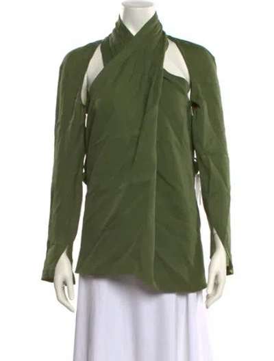 Pre-owned 3.1 Phillip Lim Mock Neck Long Sleeve Blouse In Green