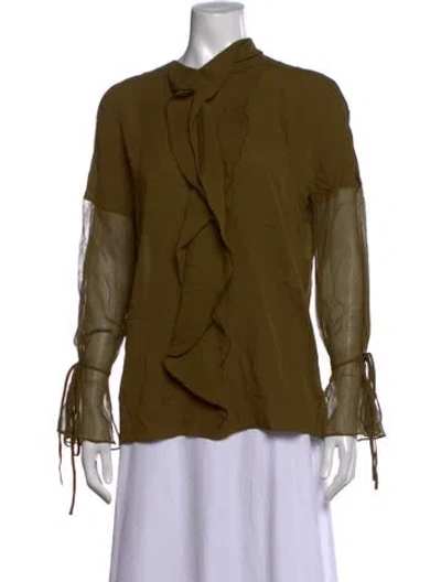 Pre-owned 3.1 Phillip Lim Mock Neck Long Sleeve Blouse In Green