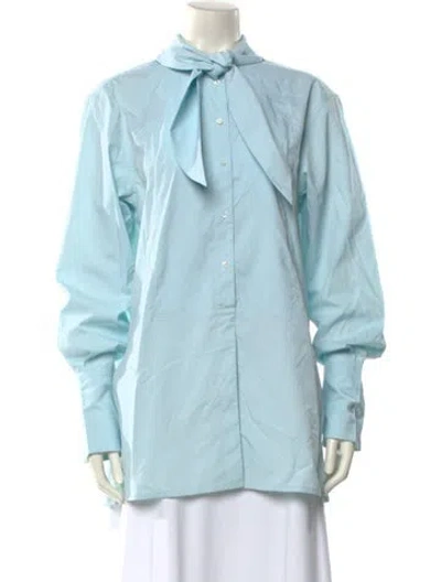 Pre-owned 3.1 Phillip Lim Mock Neck Long Sleeve Button-up Top In Blue