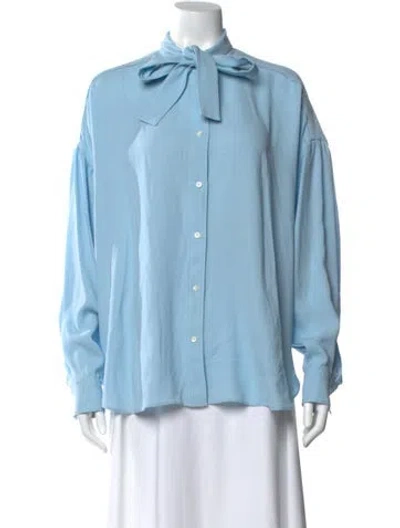 Pre-owned 3.1 Phillip Lim Mock Neck Long Sleeve Button-up Top W/ Tags In Blue