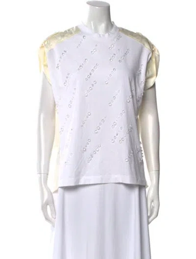 Pre-owned 3.1 Phillip Lim Mock Neck Short Sleeve Button-up Top In Neutral