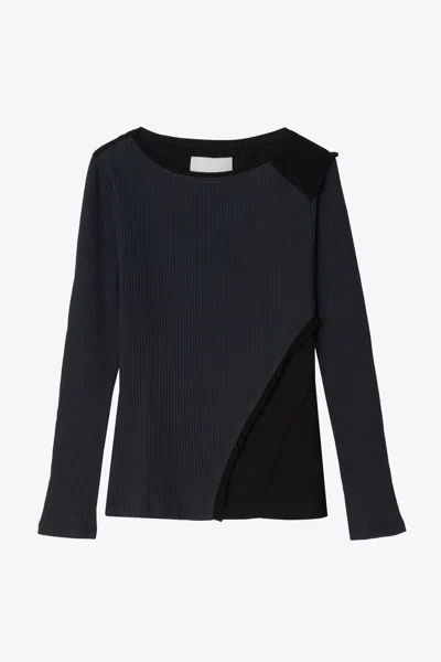 3.1 Phillip Lim Multi Rib Long Sleeve Combo Top In Blue