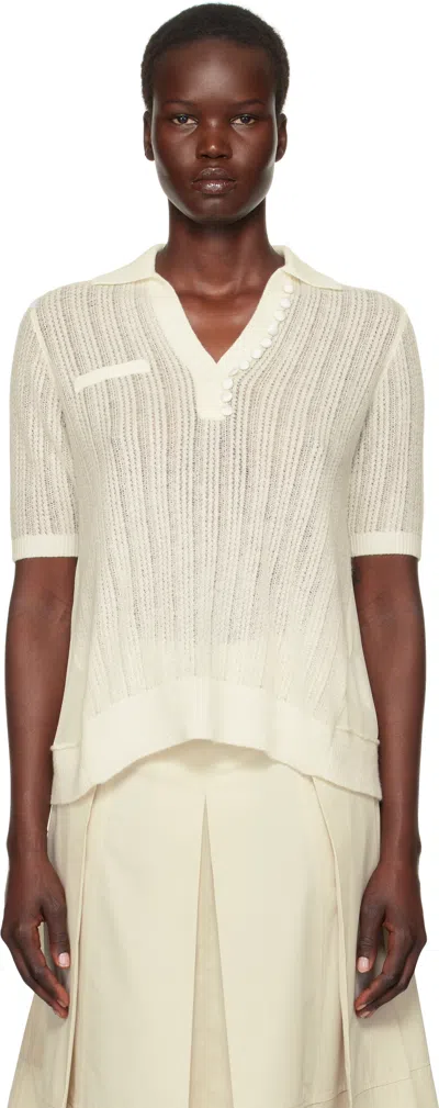 3.1 Phillip Lim Off-white Airy Open Cable Short Sleeve Polo In Ivory