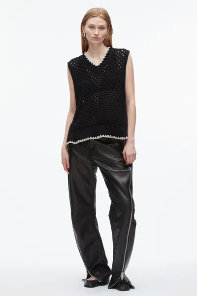 3.1 Phillip Lim Open Work V-neck Shell In Black