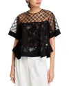 3.1 Phillip Lim Womens Black Flounce Short-sleeve Corded Lace Top In Black