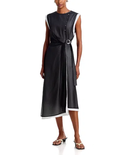 3.1 Phillip Lim Organza Overlay Midi Wrap Dress In Black