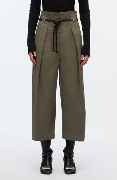 3.1 Phillip Lim Origami Pleat Wide Leg Cropped Trousers In Green