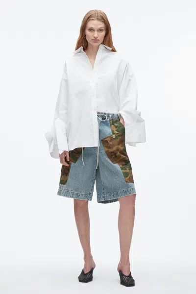 3.1 Phillip Lim Patchwork Camo Basketball Short In Dark Olive Multi