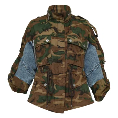 3.1 Phillip Lim Patchwork Camo Ripstop Cinched Jacket In Blue