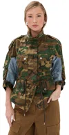 3.1 Phillip Lim Patchwork Camo Ripstop Cinched Utility Jacket Dark Olive Multi In Dark Olive Multi