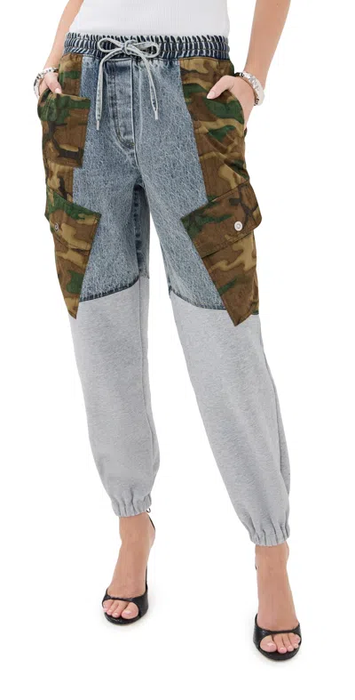 3.1 Phillip Lim Patchwork Camo Ripstop Joggers Dark Olive Multi