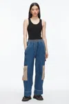 3.1 Phillip Lim Patchwork Wide Leg Elastic Waist Cargo Jeans In Blue