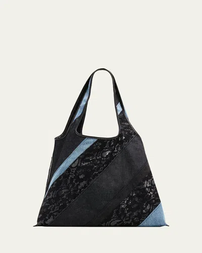3.1 Phillip Lim Patchwork Lace & Denim Market Tote Bag In Black Multi
