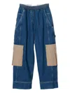 3.1 Phillip Lim Patchwork Wide Leg Elastic Waist Cargo Jeans In Blue