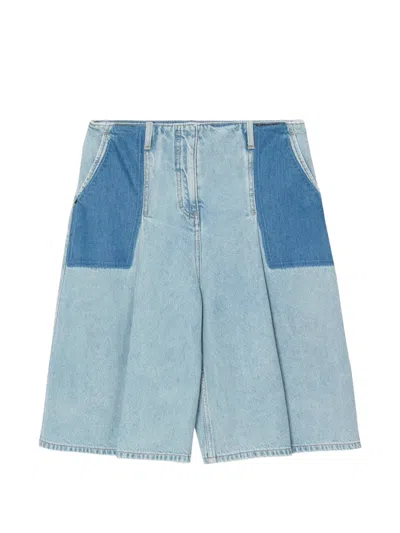 3.1 Phillip Lim Patchwork Pleat Shorts In Blue