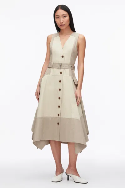 3.1 Phillip Lim Patchwork Sleeveless Belted Utility Dress In Khaki-birch