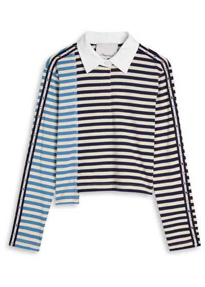 3.1 Phillip Lim Patchwork Striped Cotton Polo Top