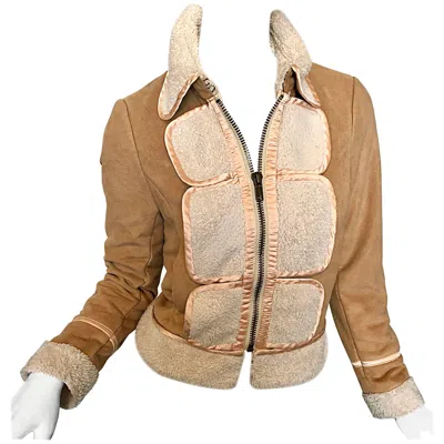 Pre-owned 3.1 Phillip Lim Phillip Lim 3.1 Early 2000s Faux Suede Shearling Brown Tan Ivory Trucker Jacket In White