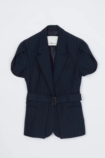 3.1 Phillip Lim Pinstripe Tulip Sleeve Blazer In Blue
