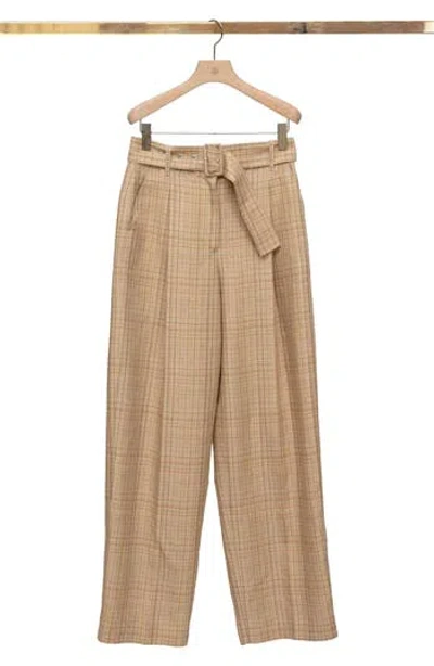 3.1 Phillip Lim Plaid Belted High Waist Wide Leg Linen Blend Pants In Multi