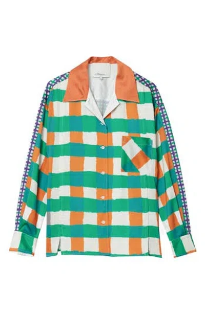 3.1 Phillip Lim Plaid Long Sleeve Satin Camp Shirt In Multi