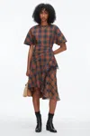 3.1 Phillip Lim Short Sleeve Draped Dress With Organza Combo Dusk Multi In Multi