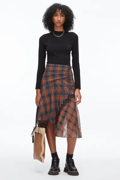 3.1 Phillip Lim Plaid Mix Draped Midi Skirt