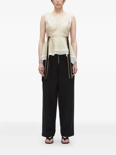 3.1 Phillip Lim Plaid Organza Sleeveless V-neck Flounce Top In Neutral